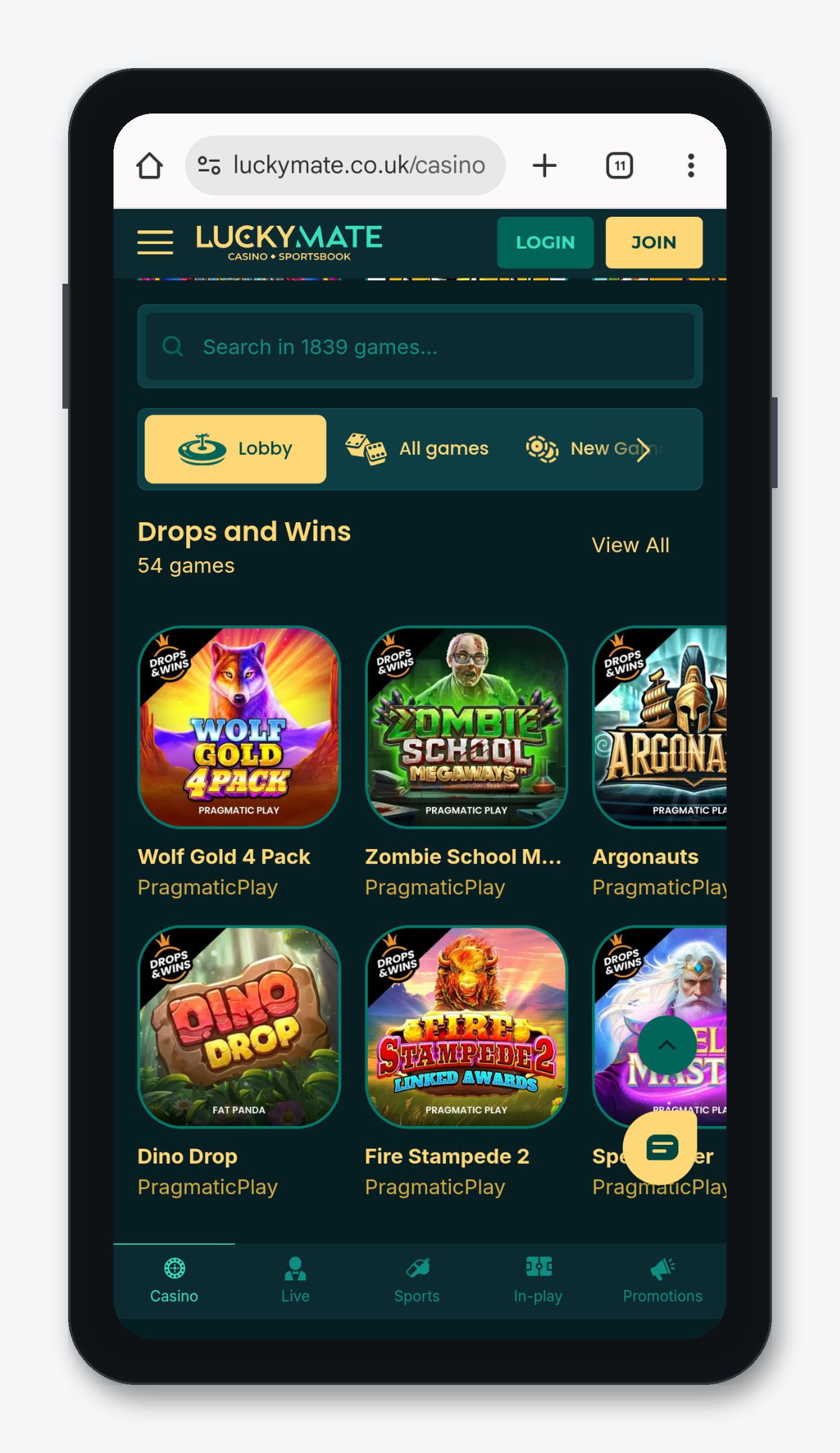 Lucky Mate Casino mobile gameplay screenshot